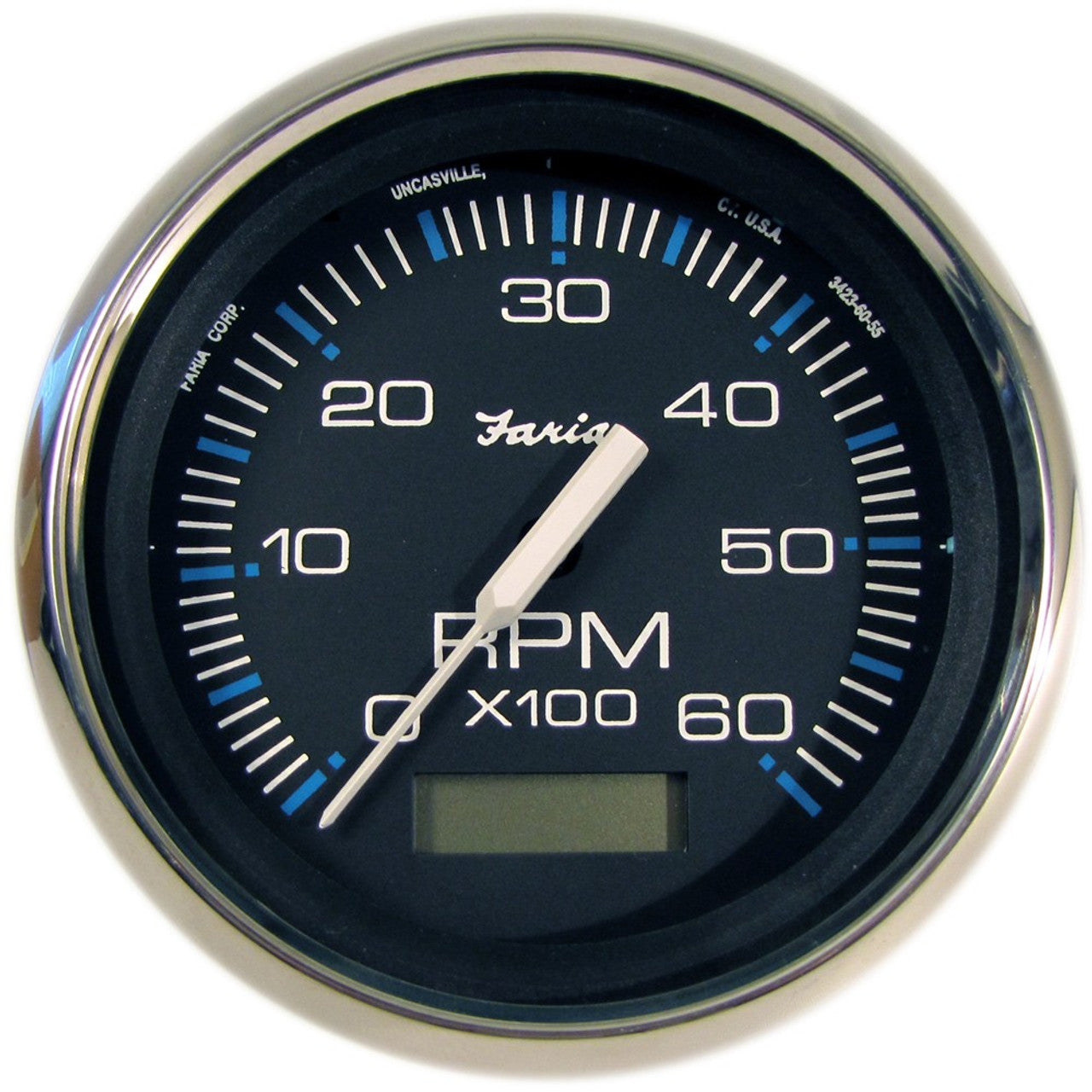 Faria 33732 Chesapeake Black SS 4" 6K Tachometer w/Hourmeter - Gas I/B