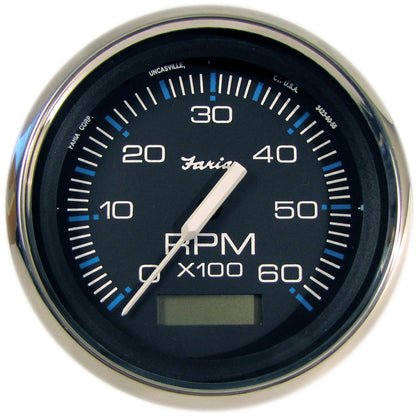 Faria 33732 Chesapeake Black SS 4" 6K Tachometer w/Hourmeter - Gas I/B