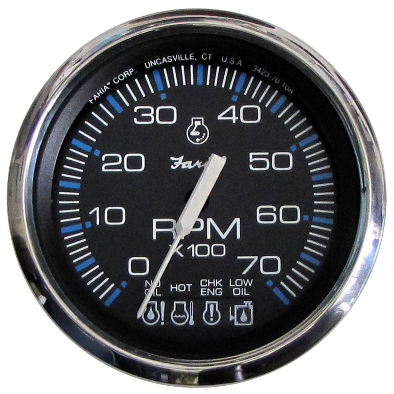 Faria 33750 Chesapeake Black 7K Gas Tach/Systemcheck Indicator (J/E O/B)