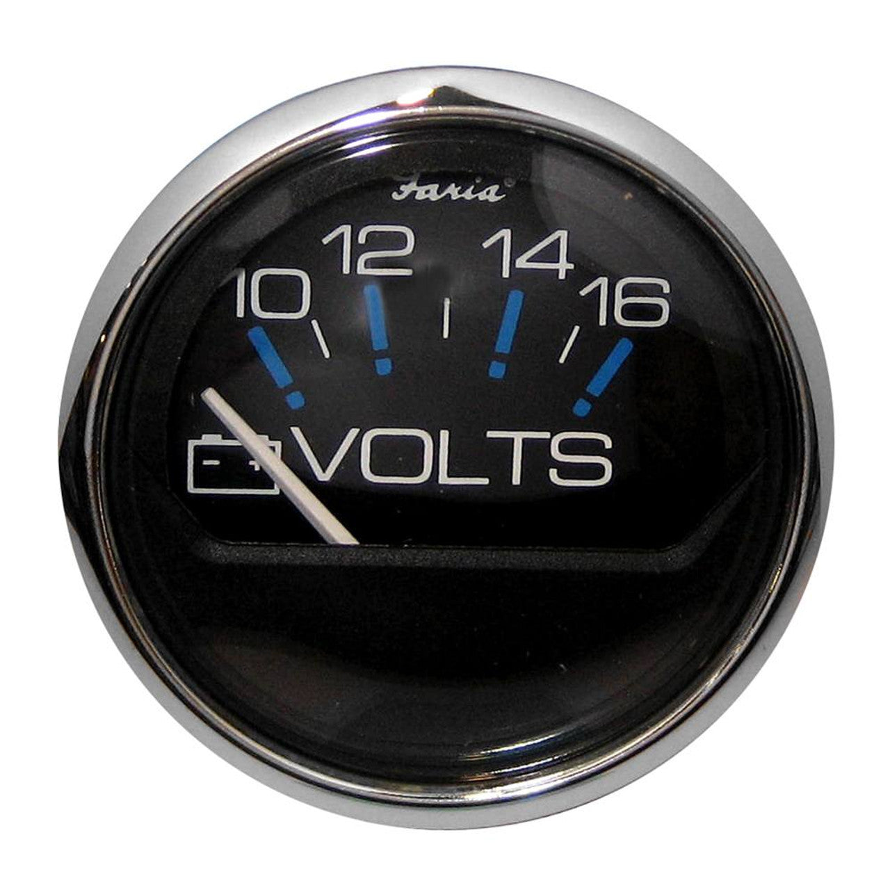Faria Chesapeake Black SS 2" Voltmeter (10-16 VDC)