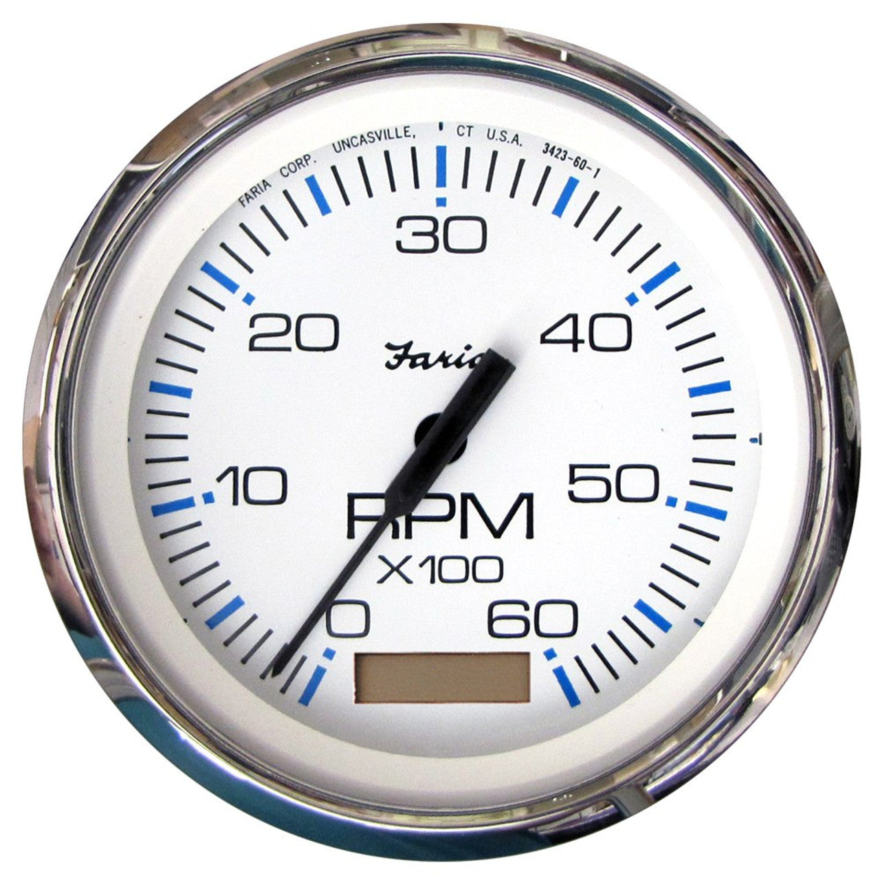 Faria 33832 Chesapeake White SS 4" 6K Tach/Hourmeter - Gas - I/B