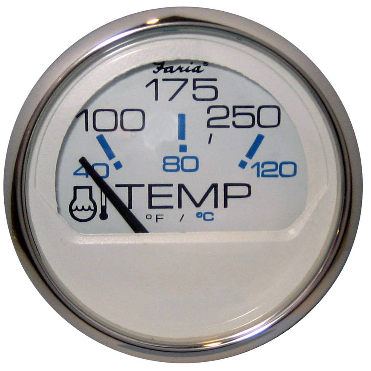 Faria Chesapeake White SS 2" Water Temp Gauge (100-250° F)