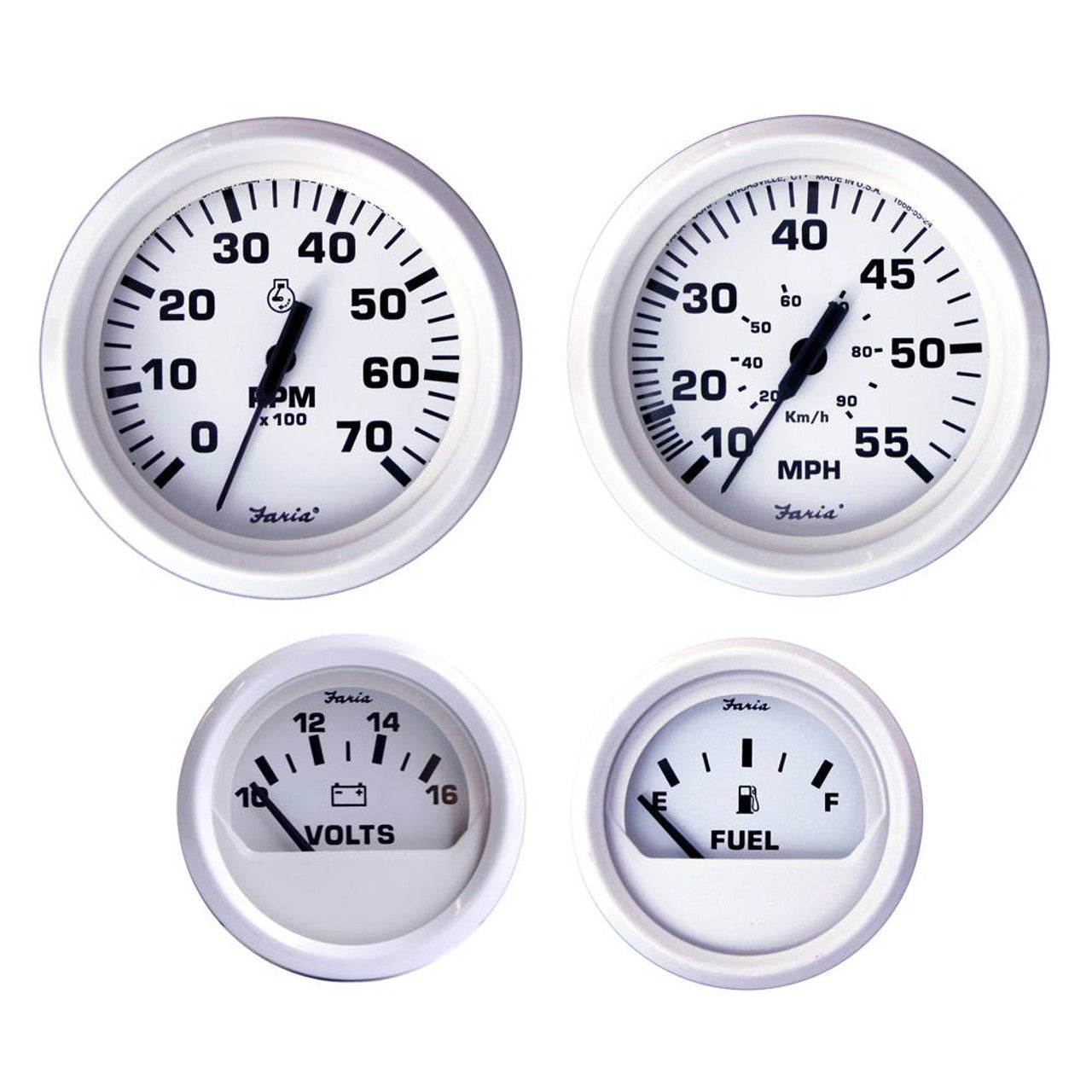 Faria Dress White Outboard Motors 4 Gauge Boxed Set