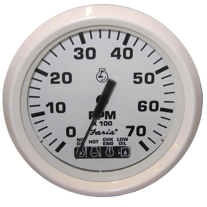Faria 33150 Dress White 4" 7K Gas Tach/Systemcheck Indicator - Johnson/Evinrude O/B