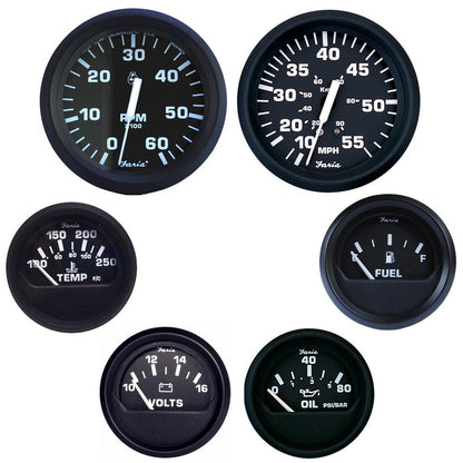 Faria Euro Inboard Motors 6 Gauge Boxed Set - Black