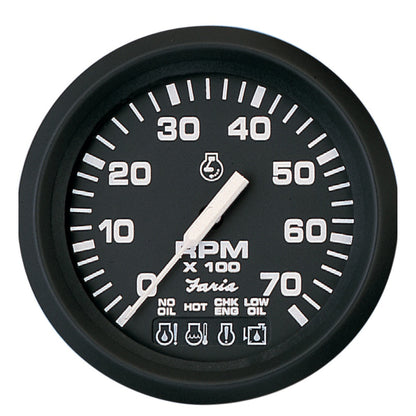 Faria 32850 Euro Black 4" 7K Gas Tach/Systemcheck Indicator - Johnson/Evinrude O/B