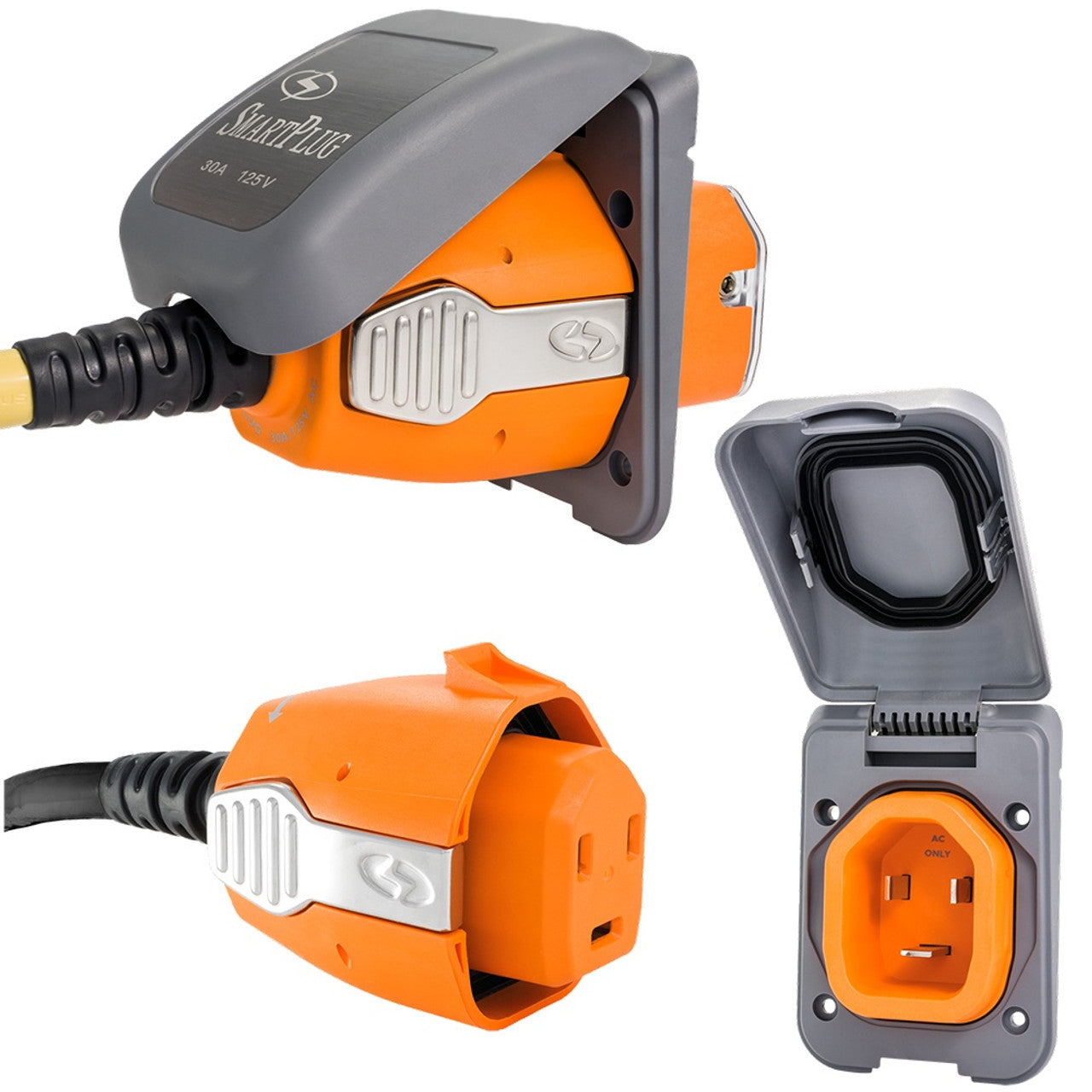 SmartPlug B30ASSYPG 30 Amp Non Metallic Gray Inlet Plug Combo- Boat/RV