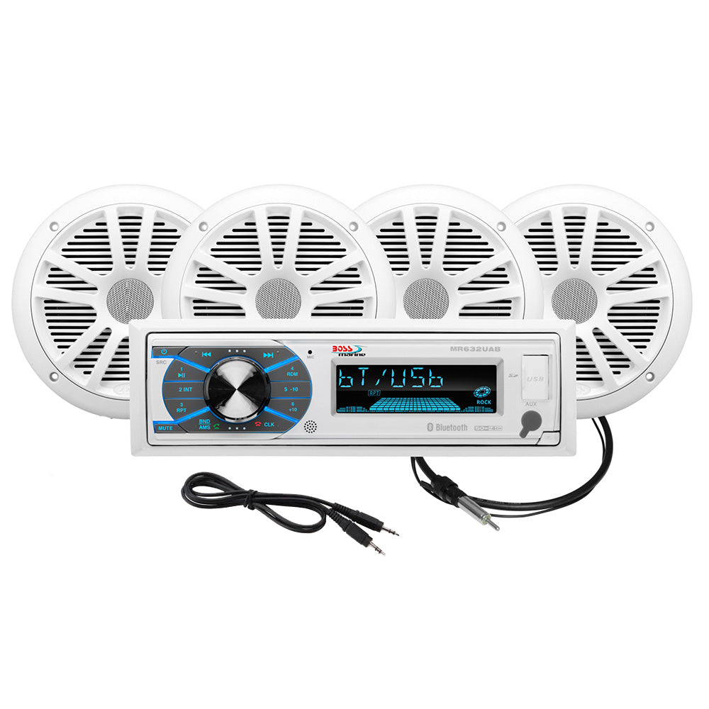 Boss Audio MCK632WB.64 Marine Stereo &amp; 2 Pairs of 6.5" Speaker Kit - White