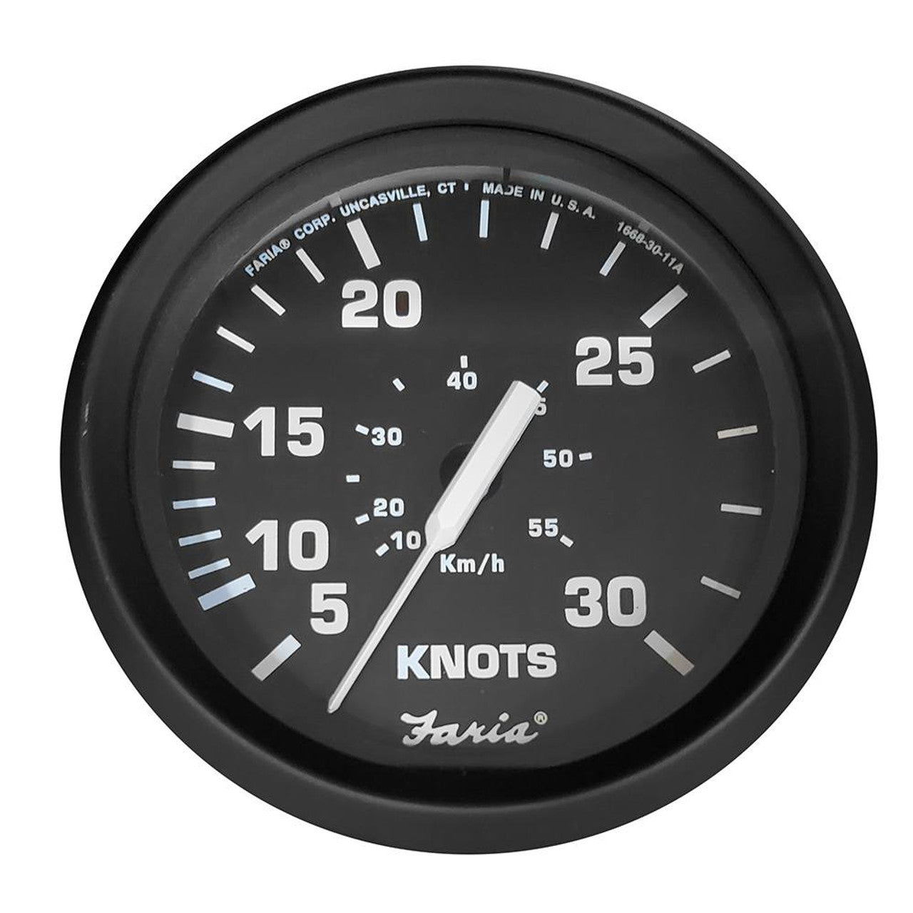 Faria 32809 Euro Black 4" 30 Knot Speedometer - Mechanical Tube