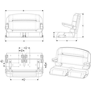 TACO Capri Helm Bench Seat with Armrests