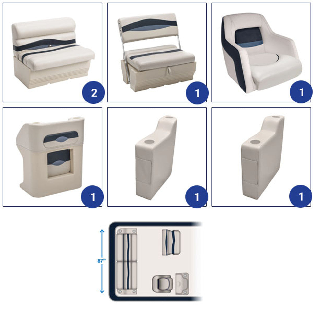 Wise Premier Pontoon Traditional Rear Group Pontoon Furniture Set