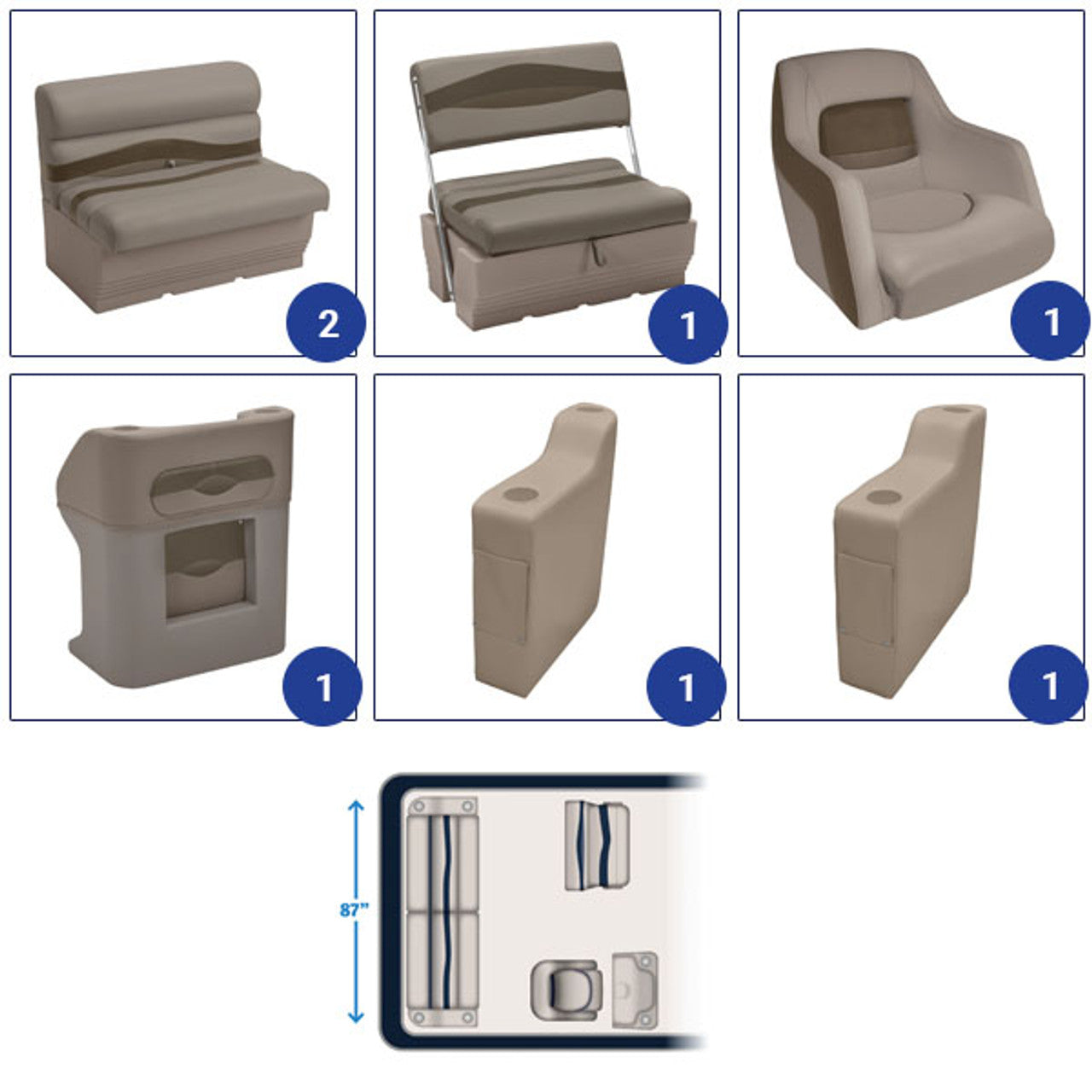 Wise Premier Pontoon Traditional Rear Group Pontoon Furniture Set