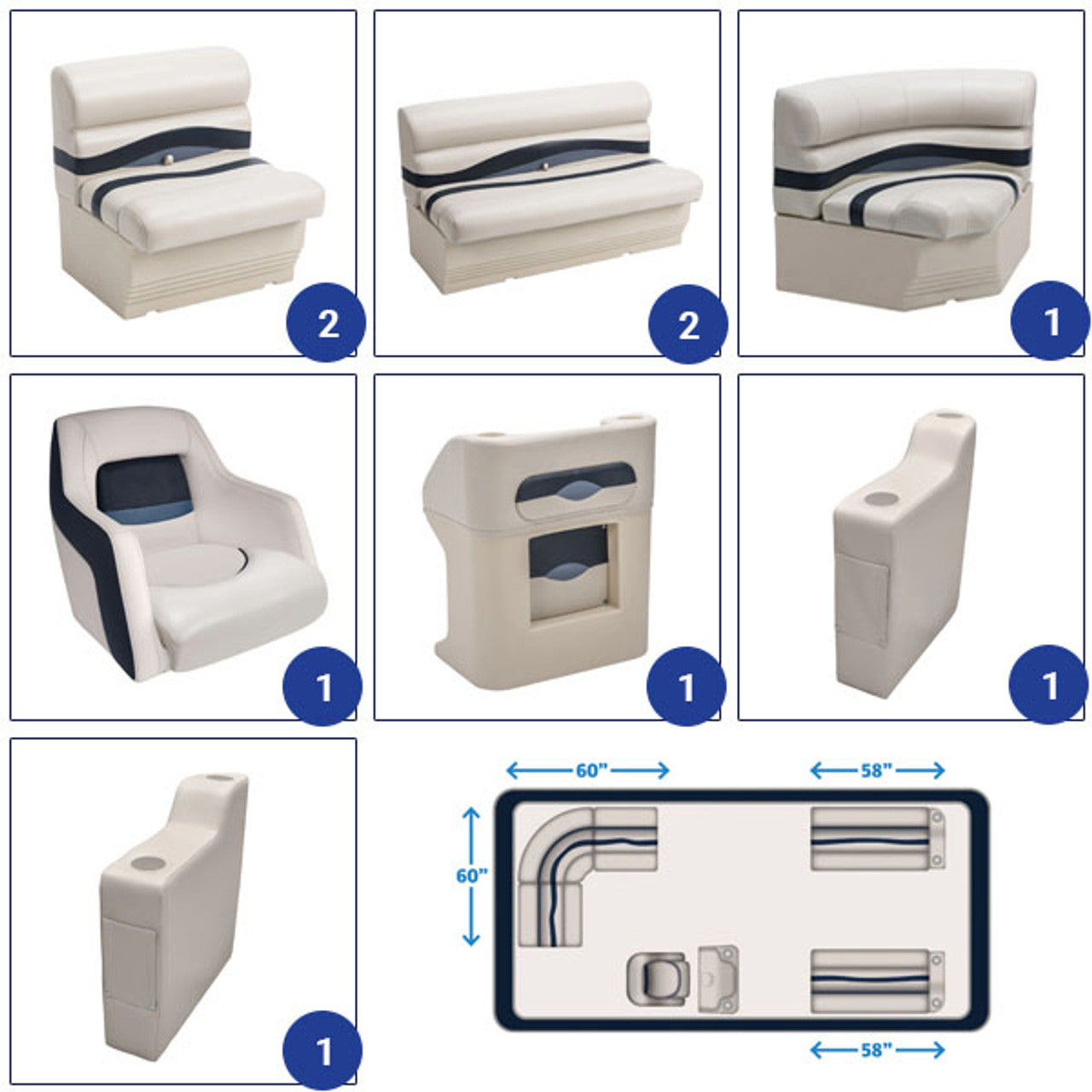 Wise Premier 8' Rear Entry Group Pontoon Furniture Set