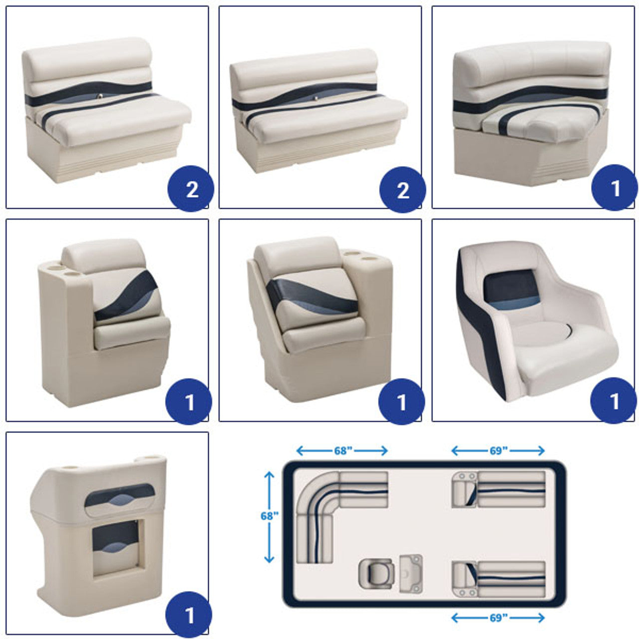Wise Premier 8-1/2' Rear Entry Pontoon Furniture Set