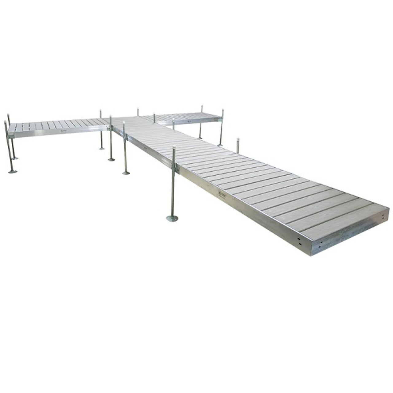 Muelle en forma de T Tommy Docks con cubierta de composite gris