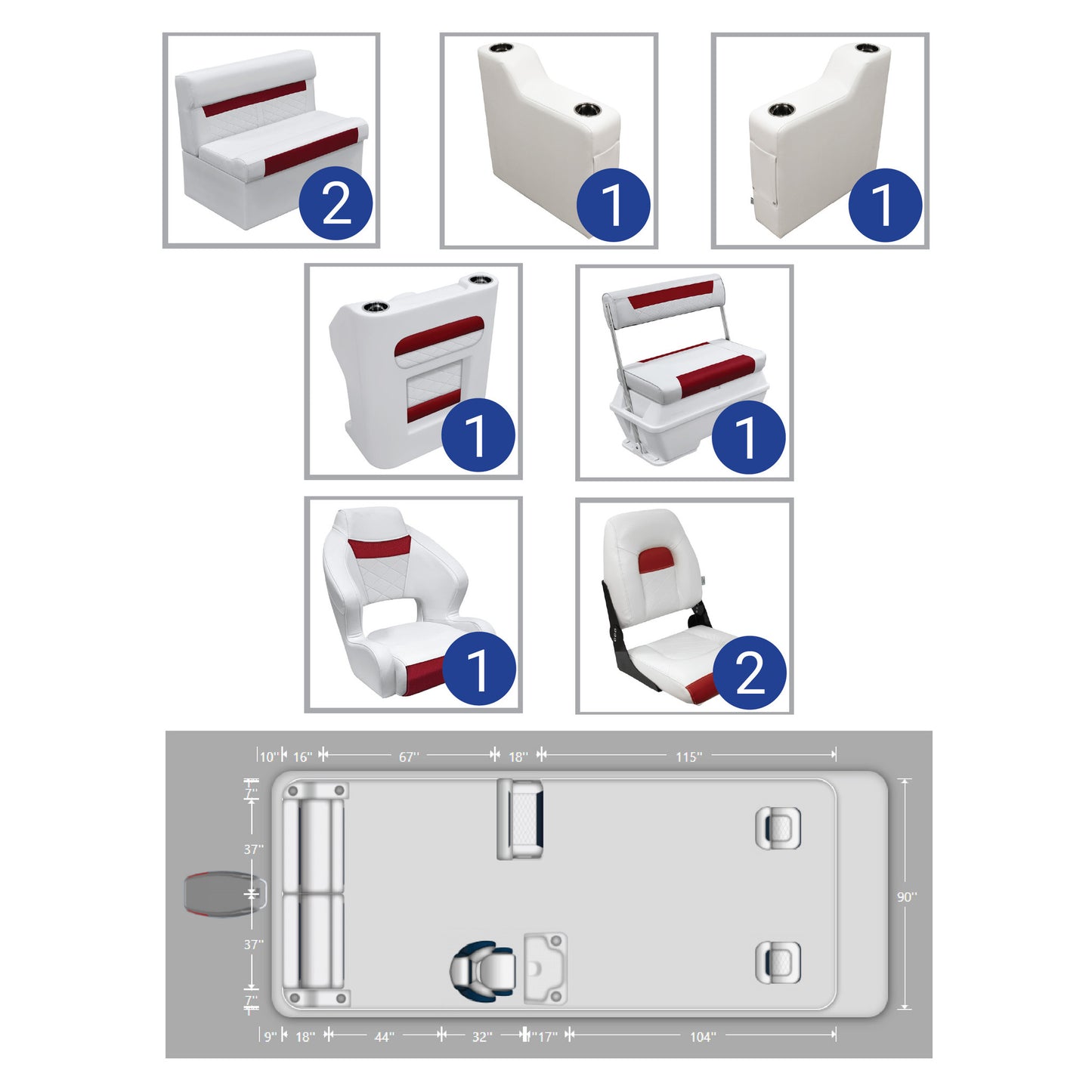 Ensemble complet de meubles pour ponton de pêche Wise DLX de 18 à 22 pieds