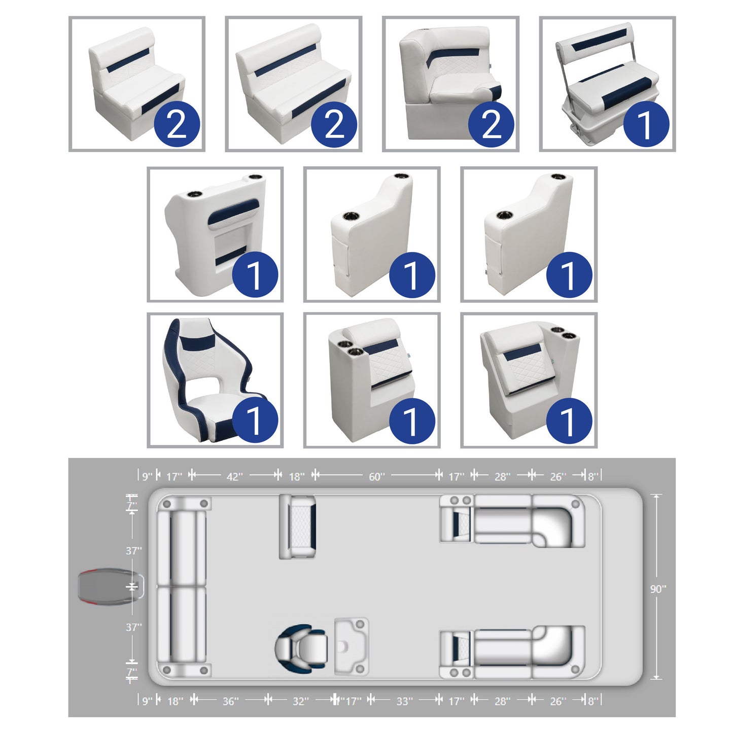 Ensemble de meubles de ponton traditionnel Wise DLX 22'+