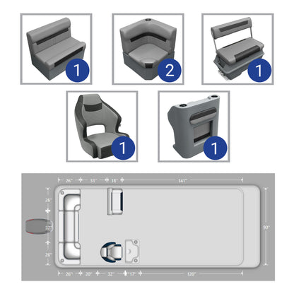 Ensemble de meubles de ponton Wise DLX avec banquette arrière, dossier basculant et console