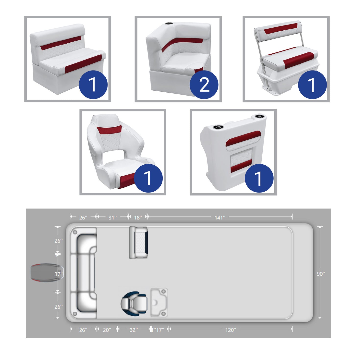 Ensemble de meubles de ponton Wise DLX avec banquette arrière, dossier basculant et console