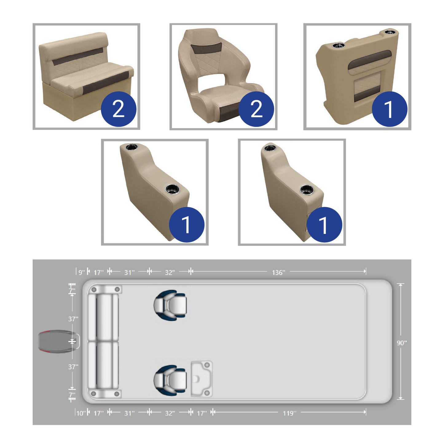 Ensemble de meubles de ponton Wise DLX avec canapé arrière et siège baquet double