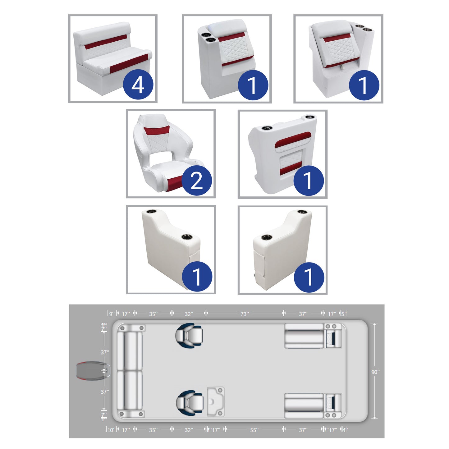 Ensemble de mobilier pour ponton à double godet Wise DLX 18'-22'