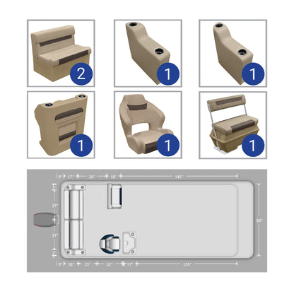 Wise DLX Rear Bench, Console, & Swingback Pontoon Furniture Set 