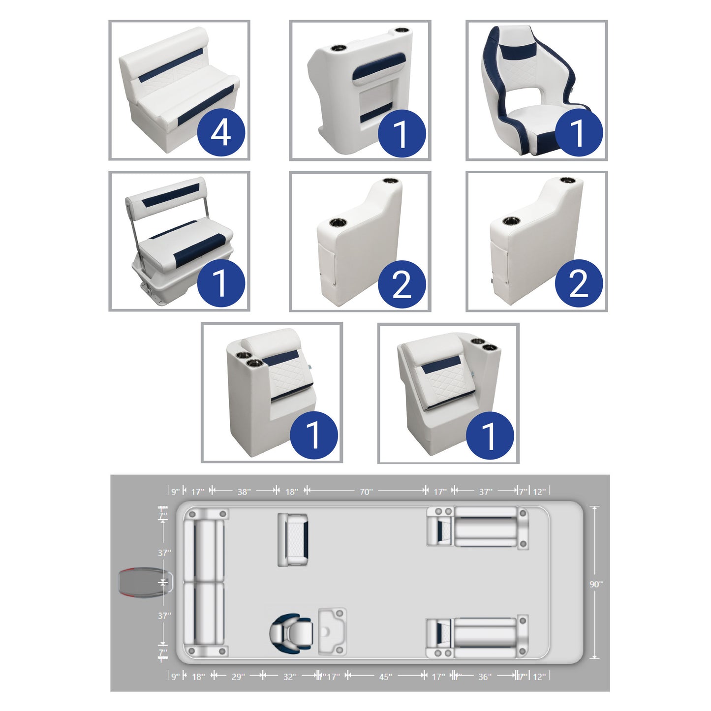 Ensemble de salon Wise DLX avec banquette arrière et mobilier de ponton pivotant