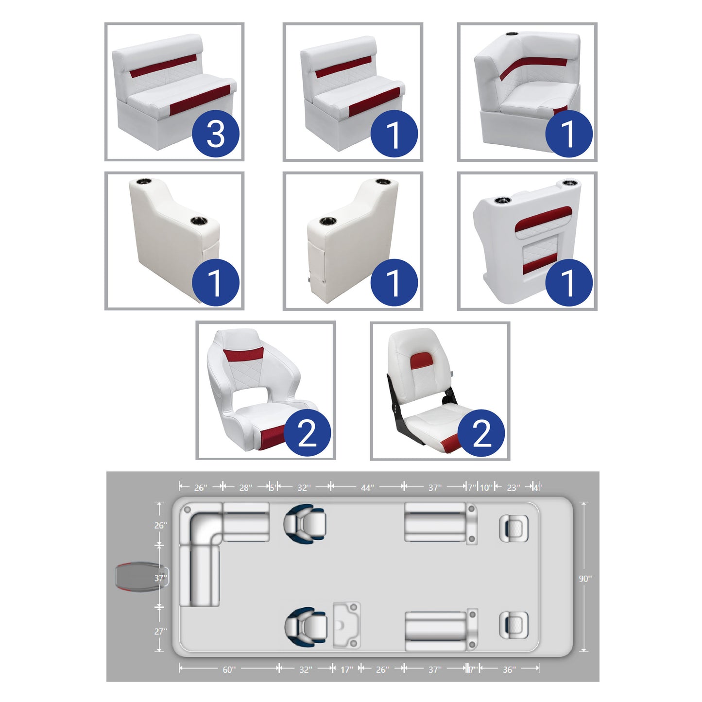 Ensemble de meubles pour ponton de pêche arrière Wise DLX 18-22'