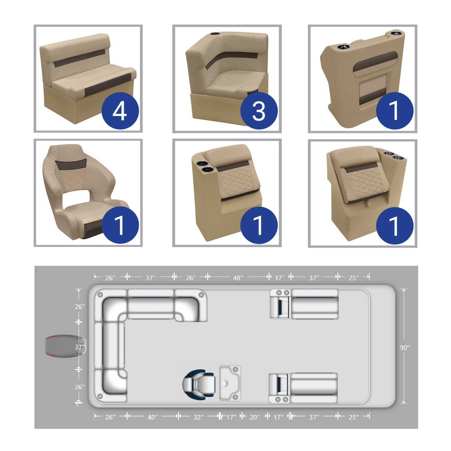 Wise DLX 18-22' Rear L with Front Lounge Pontoon Furniture Set