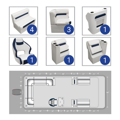 Wise DLX 18-22' Rear L with Front Lounge Pontoon Furniture Set