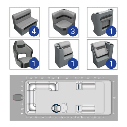 Wise DLX 18-22' Rear L with Front Lounge Pontoon Furniture Set