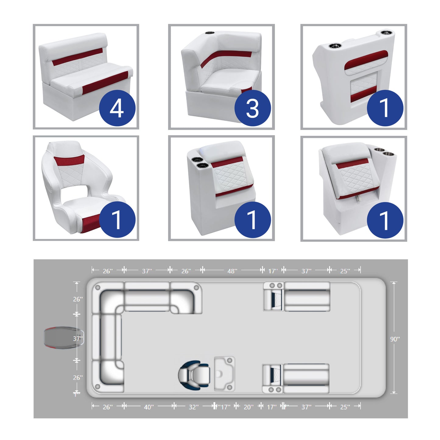 Wise DLX 18-22' Rear L with Front Lounge Pontoon Furniture Set