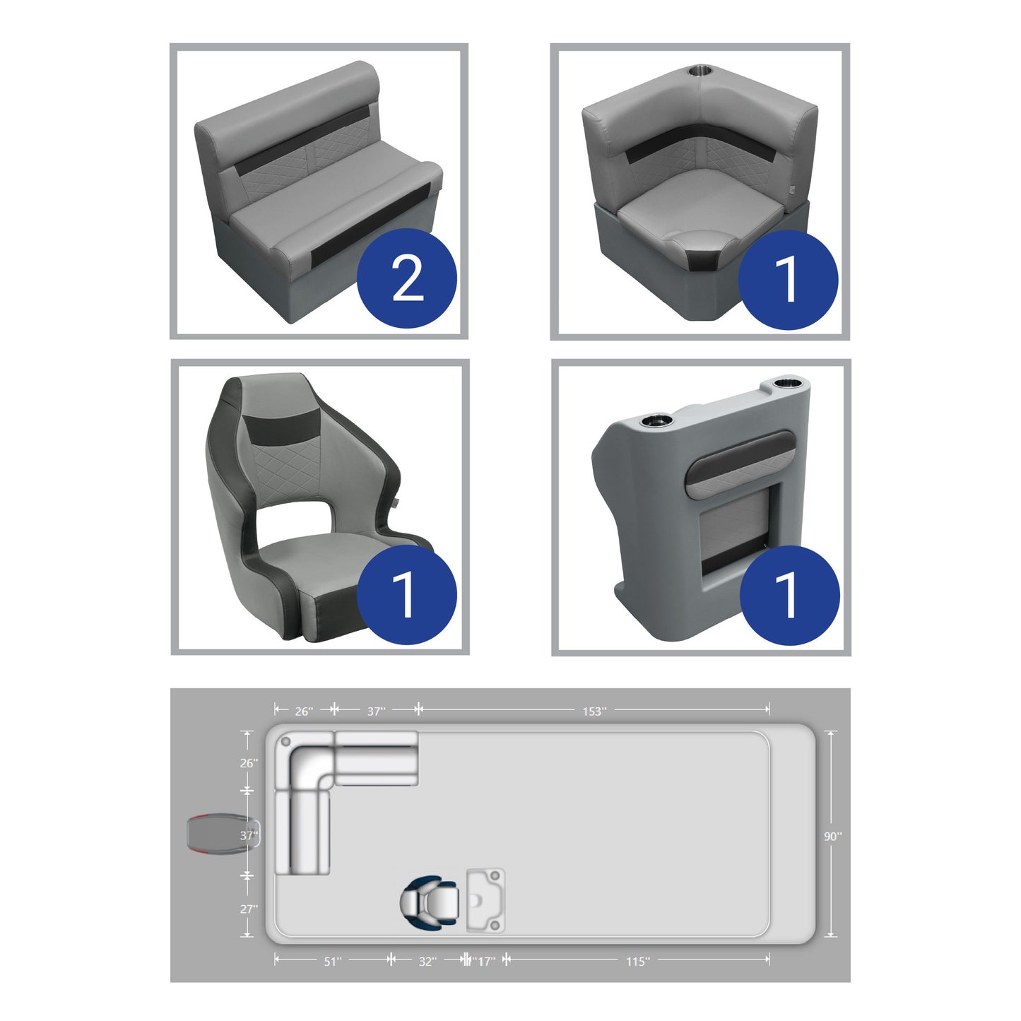 Ensemble de meubles de ponton arrière Wise DLX Small L