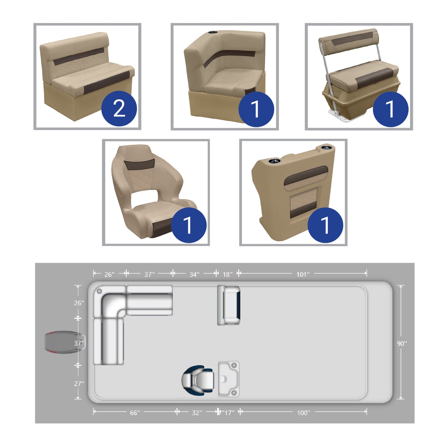Ensemble de meubles de ponton Wise DLX Small Rear L avec dossier basculant