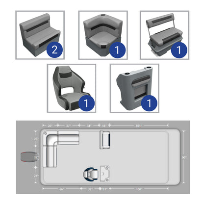 Ensemble de meubles de ponton Wise DLX Small Rear L avec dossier basculant