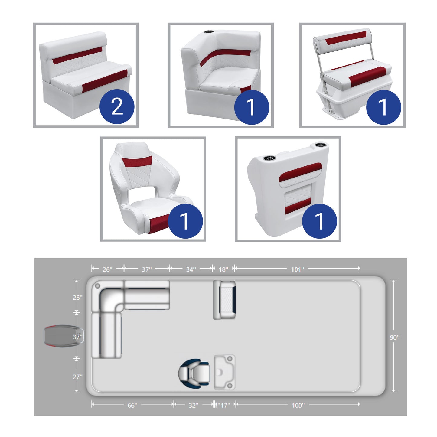 Ensemble de meubles de ponton Wise DLX Small Rear L avec dossier basculant