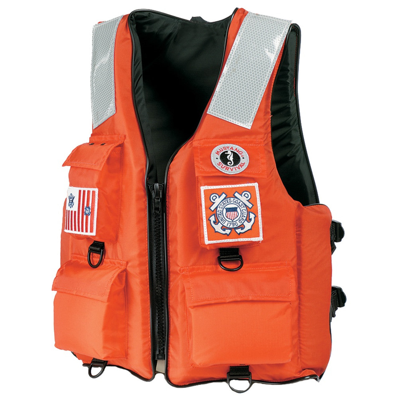 Mustang MV3128T2-2-M-216 4-Pocket Flotation Vest - Orange - Medium