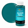 Alder Teal liquid pigment 4 oz bottle beside a glossy teal color swatch