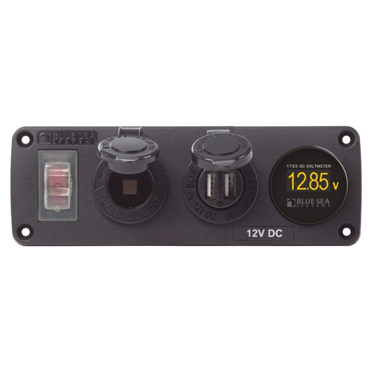 Blue Sea Dual USB Accessory Panel w/ Socket & Voltmeter