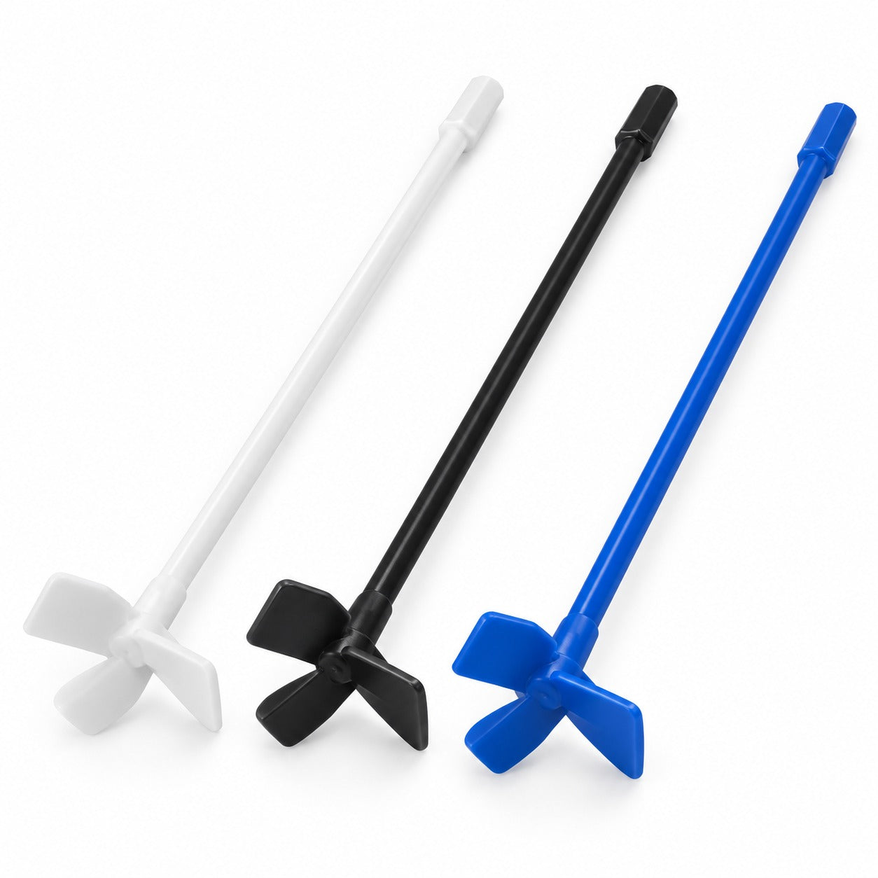 Small plastic drill mixer paddles for resin, gelcoat and filler mixing, hex shank power mixer sized for pint and quart cups