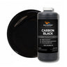 Carbon Black liquid colored pigment for epoxy and gelcoat in a 32 fl oz quart bottle, shown against a glossy black color swatch