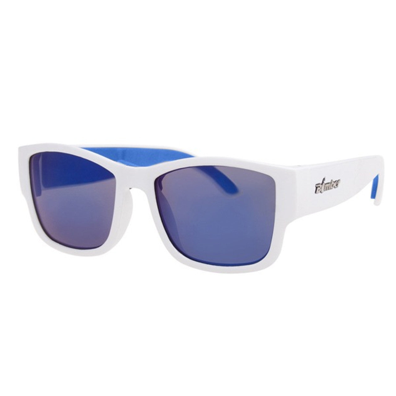 Bomber Gomer Bomb Gloss White Frame with Blue Mirror Lens