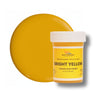 Boat Suppliers Bright Yellow opaque liquid epoxy and gelcoat pigment, 1 fl oz jar beside a poured swatch of the cured yellow color.