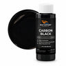 Carbon Black liquid pigment 4 oz bottle beside a glossy jet black color swatch