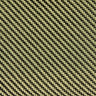 Flat close-up of 5.5oz carbon Kevlar hybrid fabric, 2x2 twill weave of yellow Kevlar and black carbon fiber tows.