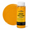 Deep Yellow liquid pigment 4 oz bottle beside a glossy golden amber-yellow color swatch