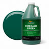 Emerald Green liquid pigment 1 gallon jug beside a glossy emerald green color swatch