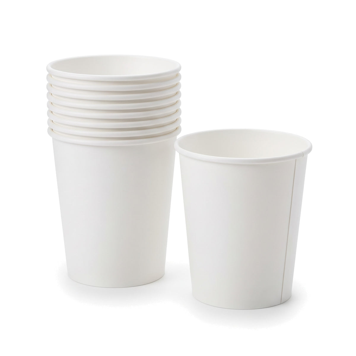 Plain white 1 quart paper refill cups for a gelcoat dump spray gun, a nested stack and one single cup