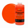 International Orange liquid pigment quart bottle beside a glossy vivid orange color swatch