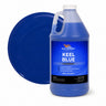 Keel Blue liquid pigment 1 gallon jug beside a glossy royal blue color swatch
